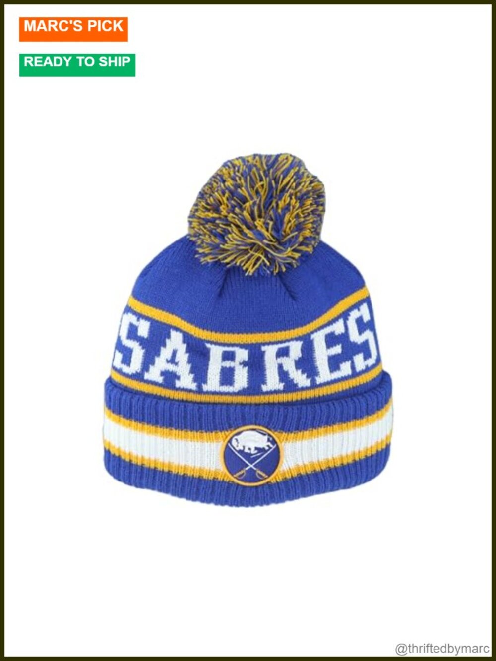 Officially Licensed NHL Buffalo Sabres Pom Beanie Knit Hat Warm Freestyle
